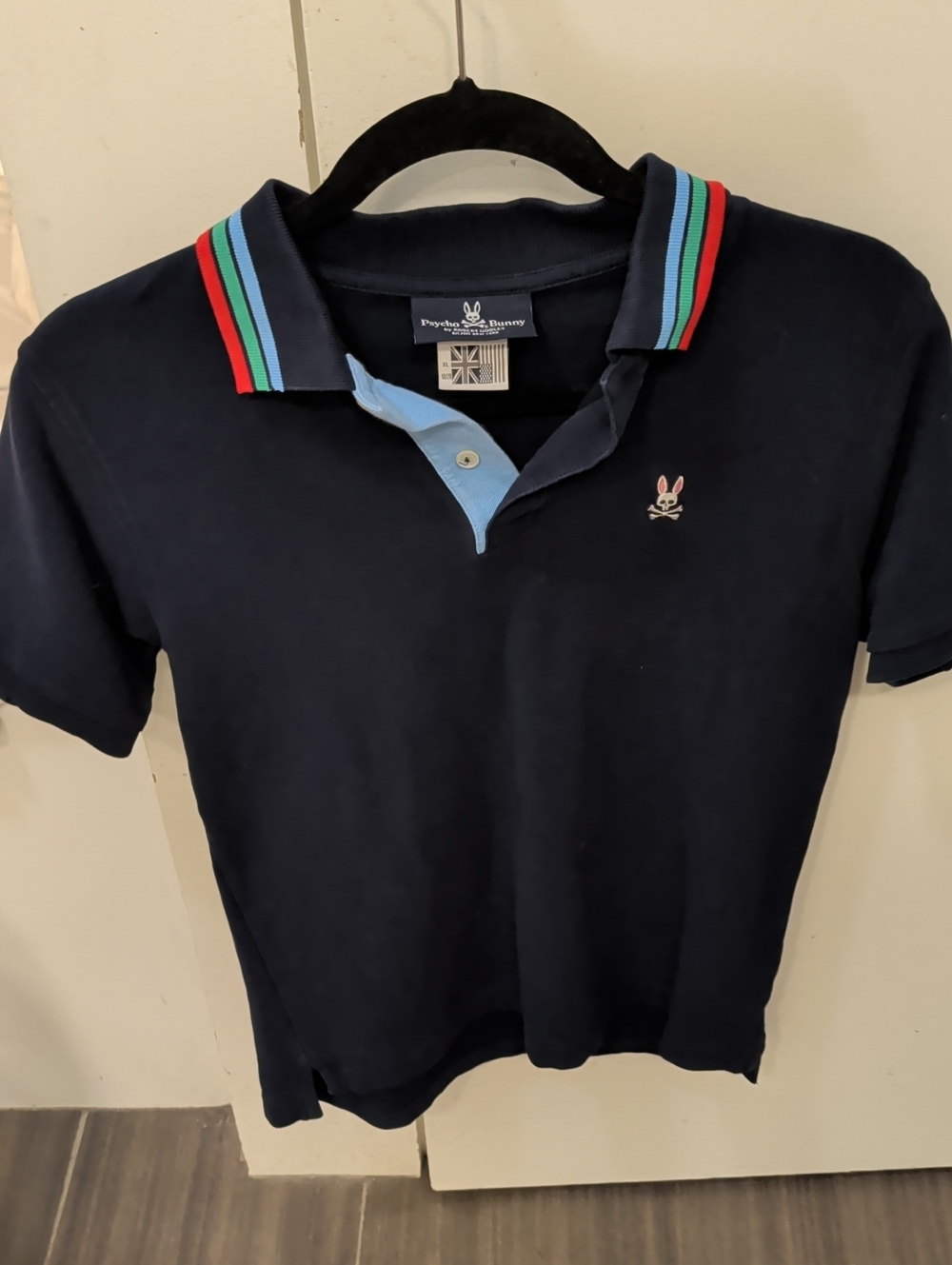 Psycho Bunny Navy Polo with Red, Green & Light Blue Trim